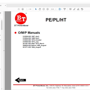 BT Prime-Mover Electric Pallet/Skid Trucks PE PL-40, PE PL-40R, PE PL-40C, PE PL-60, PE/PL-60R, PE PL-60C Parts Manual