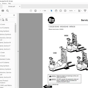 BT Prime-Mover Forklift CSX20/30/40 WSX30/40 WRX30 Service Manual