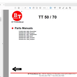 BT Prime-Mover Forklift ELECTRIC TOW TRACTOR PARTS MANUAL 9308