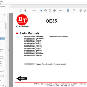 BT Prime-Mover Forklift Komatsu Special OE-35 Trucks Electric Order Selector Quality Parts Manual