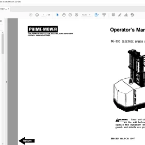 BT Prime-Mover Forklift OE-30C Electric Order Selector Operator`s Manual
