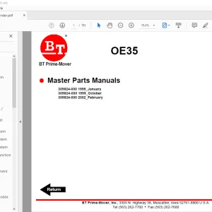 BT Prime-Mover Forklift OE35 Electric Order Selector Master Quality Parts Manual