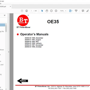 BT Prime-Mover Forklift OE35 Electric Order Selector Operator's Manual - PDF