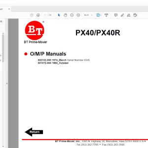 BT Prime-Mover Forklift PX40/PX40R ELECTRIC PALLET TRUCKS Parts Manual