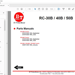 BT Prime-Mover Forklift RC 30B 40B 50B Parts Manual - PDF DOWNLOAD