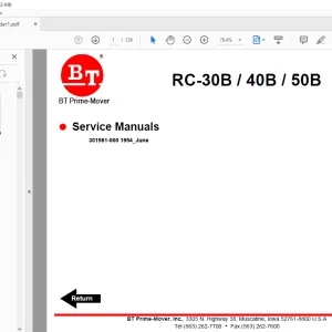 BT Prime-Mover Forklift RC-30B/40B/50B ELECTRIC STAND-UP RIDER COUNTERBALANCED TRUCK Service Manual