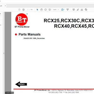 BT Prime-Mover Forklift RCX 25/30C/30/35/40/45/50 Quality Part Manual
