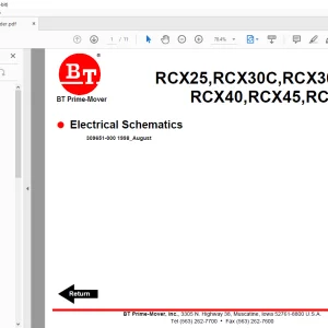 BT Prime-Mover Forklift RCX25, RCX30C, RCX30, RCX35, RCX40, RCX45, RCX50 Electrical Schematics Manual