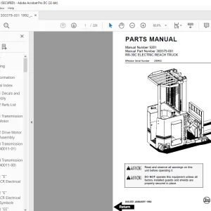  BT Prime-Mover Forklift RR-30C ELECTRIC REACH TRUCK PARTS MANUAL 9201