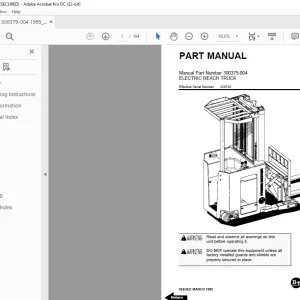  BT Prime-Mover Forklift RR-30/RR-34 ELECTRIC REACH TRUCK PARTS MANUAL