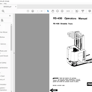 BT Prime-Mover Forklift RR-40B Straddle Truck Operator's Manual - PDF DOWNLOAD