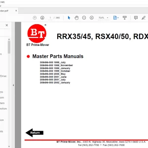  BT Prime-Mover Forklift RRX35 45, RSX40 50, RDX30 Master Parts Manual