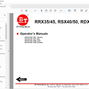  BT Prime-Mover Forklift RRX35 45, RSX40 50, RDX30 Operator’s Manual