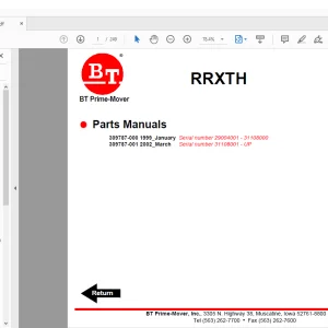 BT Prime-Mover Forklift RRXTH Electric Stand-Up Rider Truck Quality Parts Manual
