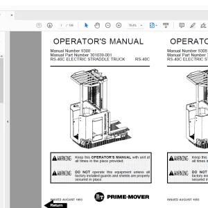  BT Prime-Mover Forklift RS-40C ELECTRIC STRADDLE TRUCK OPERATOR'S MANUAL - PDF DOWNLOAD
