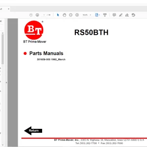 BT Prime-Mover Forklift RS50BTH Parts Manual - PDF DOWNLOAD