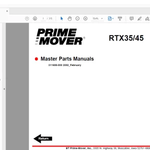  BT Prime-Mover Forklift RTX35/45 Electric Stand-Up Rider Truck Master Quality Parts Manual