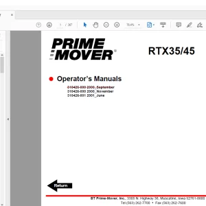 BT Prime-Mover Forklift RTX35/45 Electric Stand-Up Rider Truck Operator's Manual