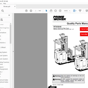 BT Prime-Mover Forklift RTX35/45 Electric Stand-Up Rider Truck Quality Parts Manual