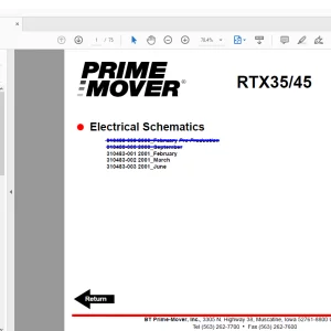 BT Prime-Mover Forklift RTX35/45 Electrical Schematic Manual