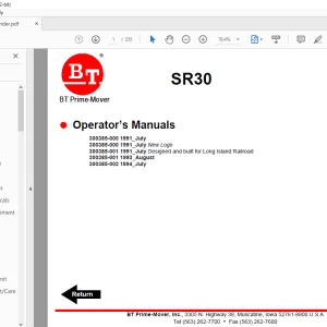 BT Prime-Mover Forklift SR30 LONG ISLAND RAILROAD OPERATOR'S MANUAL