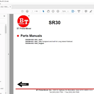 BT Prime-Mover Forklift SR30 Parts Manual - PDF DOWNLOAD