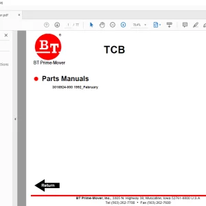 BT Prime-Mover Forklift TCB ELECTRIC TUGGER CAR BODY CARRIER PARTS MANUAL