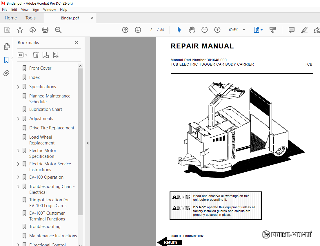 Bt Prime Mover Forklift Tcb Electric Tugger Car Body Carrier Service Manual Heydownloads