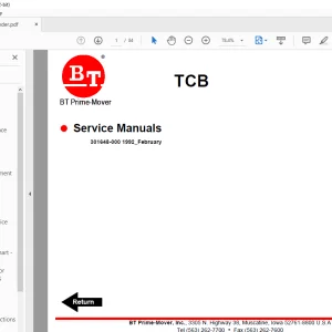 BT Prime-Mover Forklift TCB Electric Tugger Car Body Carrier Service Manual