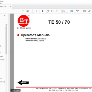 BT Prime-Mover Forklift TE-5070 ELECTRIC TOW TRACTOR OPERATOR'S MANUAL