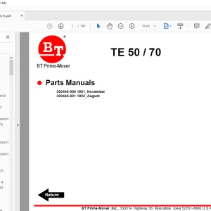 BT Prime-Mover Forklift TE-50/70 TE Series Electric Tow Tractor Part Manual