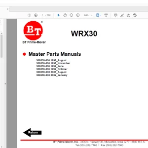 BT Prime-Mover Forklift WRX30 Master Parts Manual - PDF DOWNLOAD