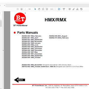 BT Prime-Mover HMX ELECTRIC LOW LIFT PALLET TRUCK PART MANUAL