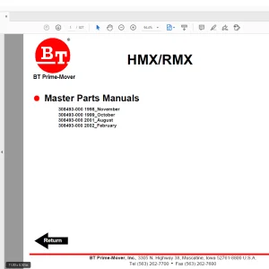 BT Prime-Mover HMX/RMX Electric Low Lift Pallet Truck Master Quality Parts Manual