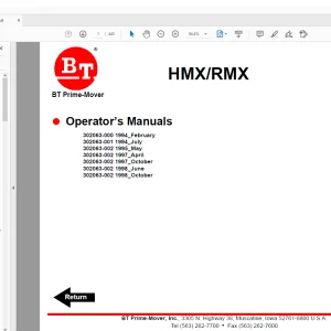 BT Prime-Mover HMX/RMX Electric Low Lift Pallet Truck OPERATOR'S MANUAL