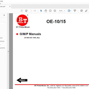BT Prime-Mover OE-10/15 PARTS AND SERVICE MANUAL
