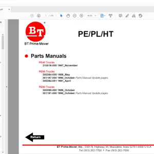 BT Prime-Mover PE-40 Electric Low Lift Truck Parts Manual  - PDF DOWNLOAD