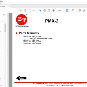 BT Prime-Mover PMX-2 ELECTRIC LOW LIFT PALLET TRUCK PARTS MANUAL
