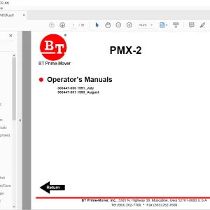 BT Prime-Mover PMX-2 ELECTRIC PALLET TRUCK Operator’s Manual- PDF DOWNLOAD