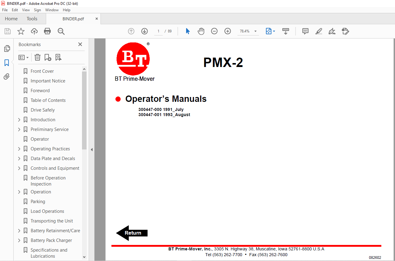 BT Prime-Mover PMX-2 ELECTRIC PALLET TRUCK Operator’s Manual- PDF ...