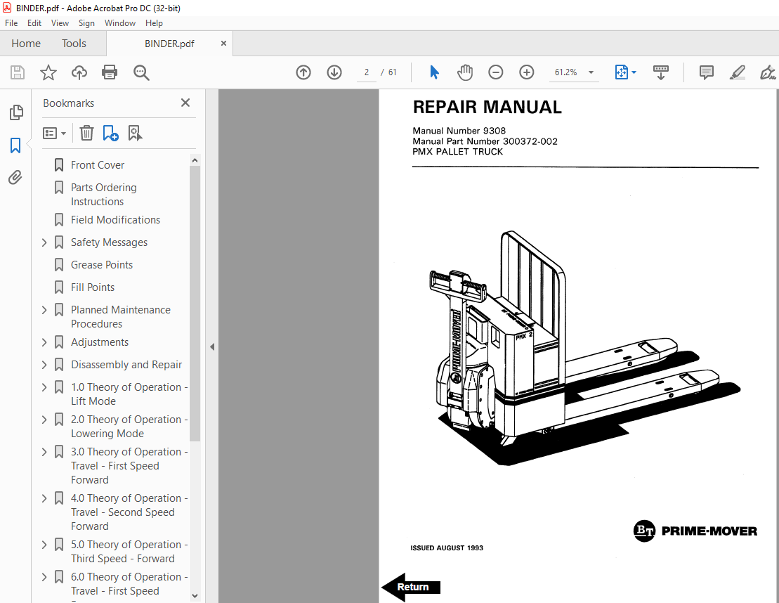 BT Prime-Mover PMX-2 PALLET TRUCK Service Manual - HeyDownloads ...