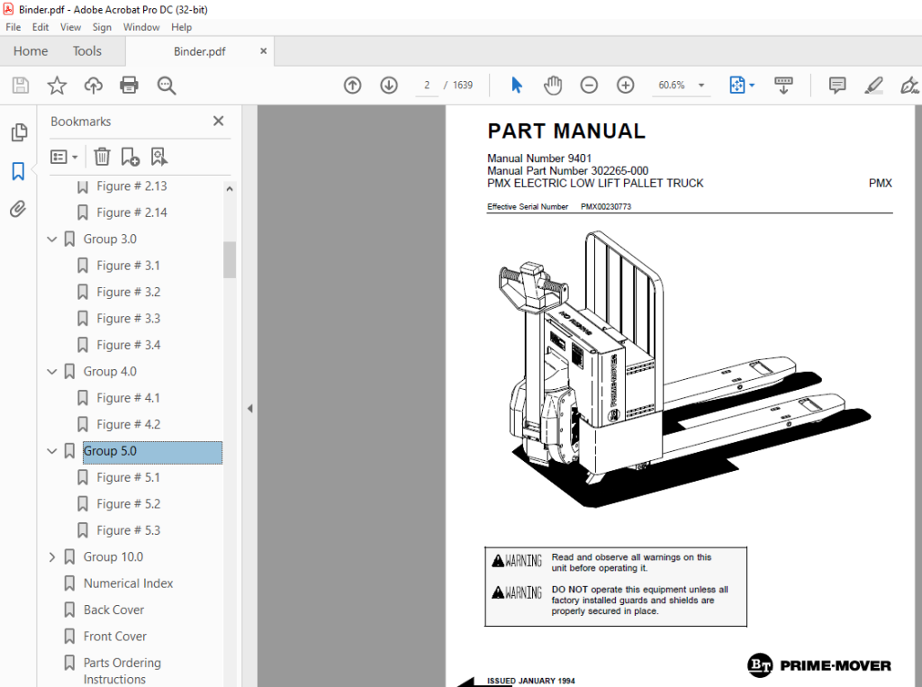 BT Prime-Mover PMX Electric Low Lift Pallet Truck Part Manual - PDF ...