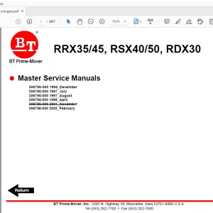 BT Prime-Mover RRX35/45, RSX40/50, RDX30 Master Service Manual - PDF