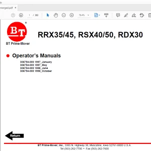 BT Prime-Mover RRX35/45, RSX40/50, RDX30 Operator’s Manual - PDF