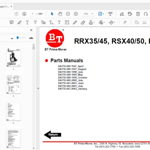 BT Prime-Mover RRX35/45, RSX40/50, RDX30 Parts Manual - PDF