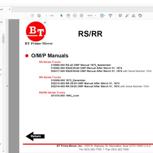 BT Prime-Mover RS/RR RS-20 RS-30 RS-40 RS SERIES TRUCKS Parts Manual