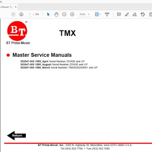 BT Prime-Mover TMX Master Service Manual - PDF DOWNLOAD