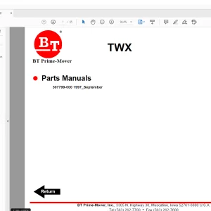 BT Prime-Mover TWX Electric Walkie Tow Tractor Quality Parts Manual