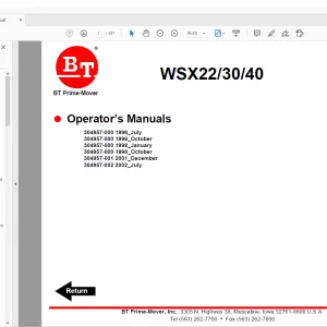 BT Prime-Mover WSX22/30/40 Electric Straddle Stacker Truck Operator’s Manual