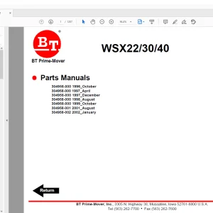 BT Prime-Mover WSX22/30/40 Electric Straddle Stacker Truck Quality Parts Manual